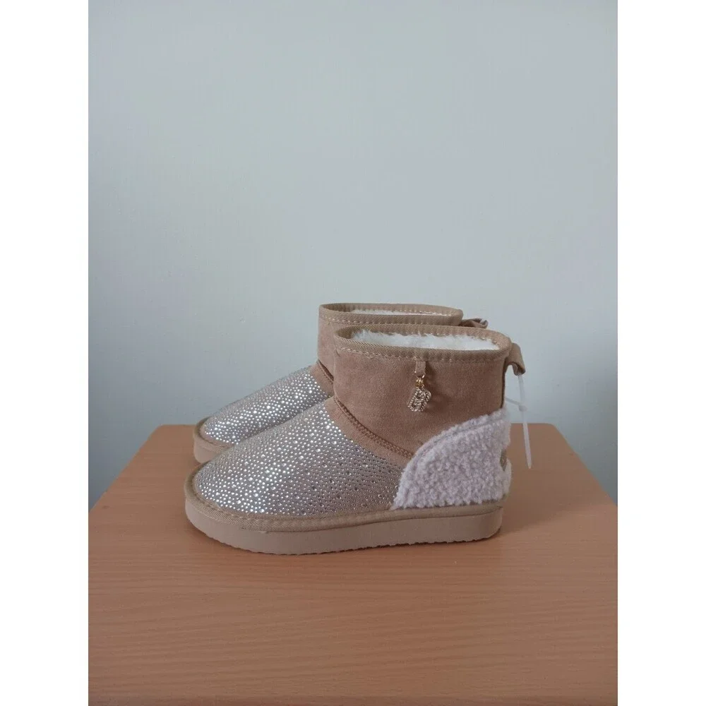 Bebe Faux Fur Winter Boots Rhinestones Fashion Bling Tan‎ Size 7
